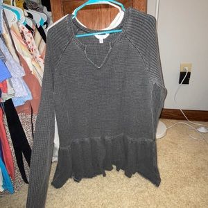 Grey waffle Knit Ruffle Top